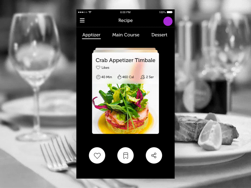 Recipe App card view filters freebie gif ingredients mobile recipe sliders