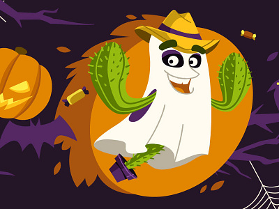Halloween Illustration bat cactus crow dark halloween illustration night promotion scary spider spooky vector