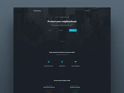 Neighborhood watch landing page black blue clean landing minimal minimalism modern page ui ux web