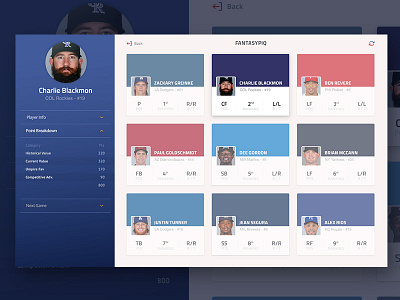 Fantasy Lineup Generator fantasy baseball fantasy league fantasy sports ui ux web app web application
