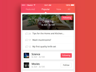 Discover page app card channel discussions flat forum ios mobile ui ux