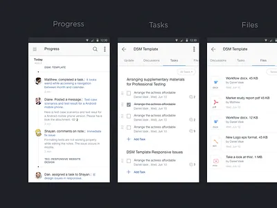 Teamwave Android App UI activities events files notes project task ui ux
