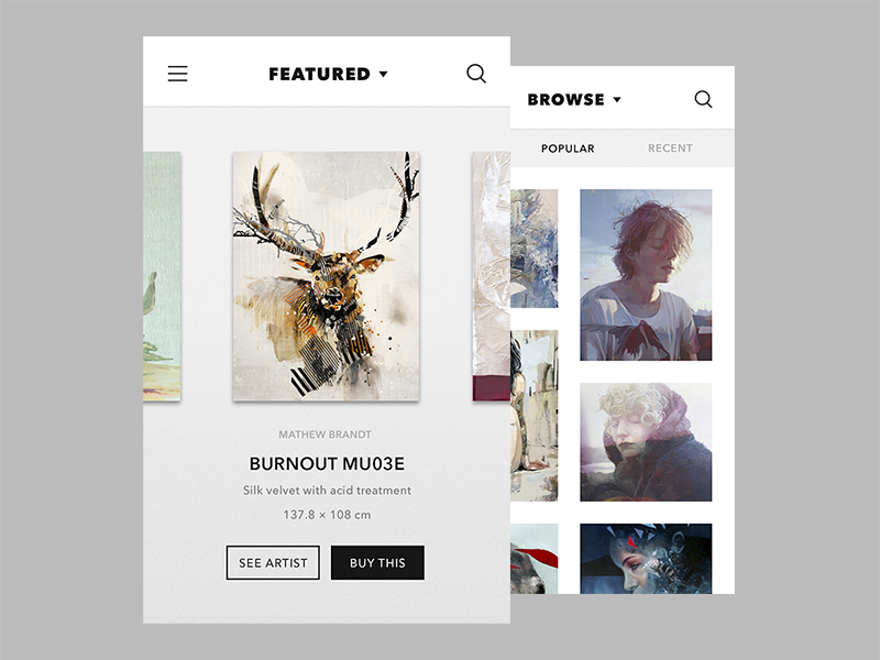 Gallery App app browse featured page gallery minimal picture white