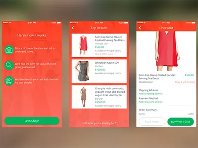 Impulse Shopping App card cart checkout content card dresses ecommerce ios mobile shopping