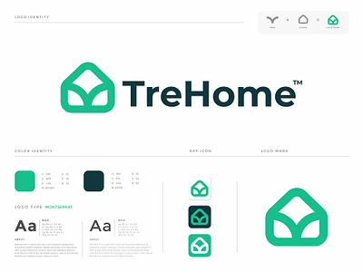 TreHome Logo Design (unused for sale) app logo brand identity branding broker design home house houseing illustration logo logo mark logos logosohel modern logo monogram real estate