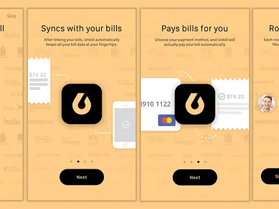 Unbill Onboarding app intro introduction iphone onboarding retina tutorial ui ux walkthrough
