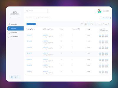 Inventory Management system UI Design. application clean ui crm data data table design inbound inventory management pos rpg stock trending ui ui design ux warehouse web app web design websites