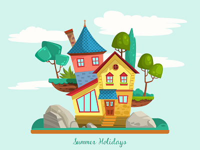 House illustration cartoon design flat house illustration look vector