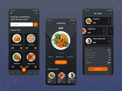 Food Delivery App Design app app design dark dark app delivery delivery app food food app food delivery food delivery app design food delivery dark app foods mobile app pasta restaurant restaurant app rice ui design ux design yellow