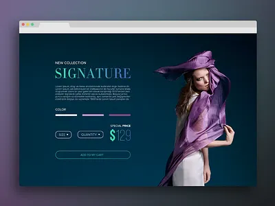 Signature | Product Screen add to cart cart checkout collection flat interface shoping ui ux web webdesign website