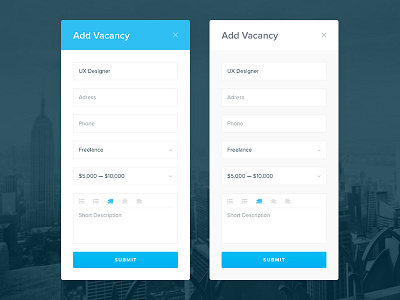 Add Vacancy Mobile Popup add button input mobile price pupup text textarea ui ux vacancy