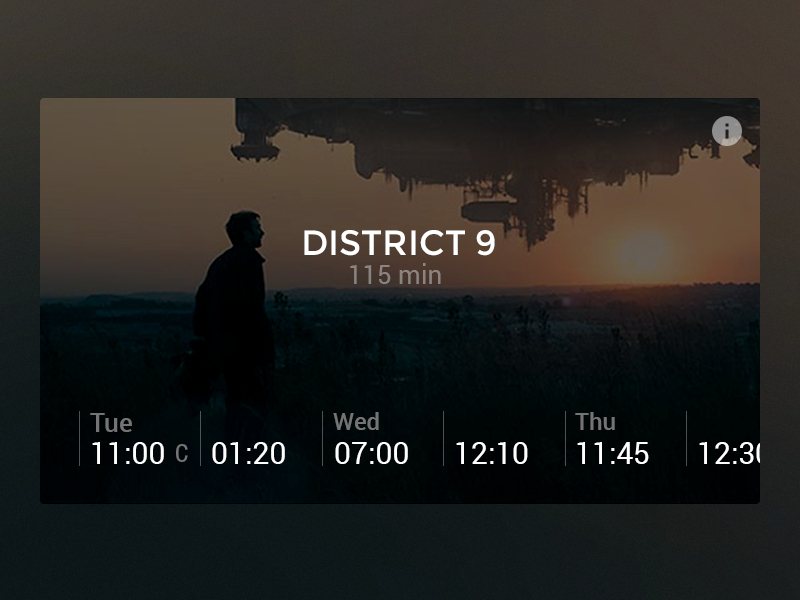 Movie session times card dark movie ui web