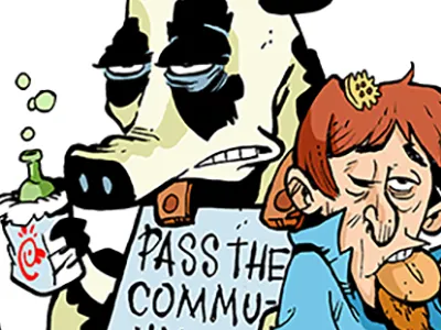 Pass the communyun wine cartoon pen and ink spot illustration