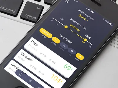 FriFly - InstaFlights Search airport application black card dark flight holiday ios ticket track travel weekend