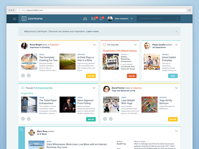 Centropin - Inspiration Sharing Website app box card flat homepage menu minimal pin ui ux web design website