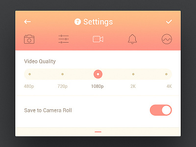 Day 062 - Settings camera ios kit mobile quality roll settings switch tabs ui video