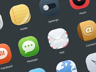 MIUI icon set app calendar camera contact icons mail message miui music notes settings weather