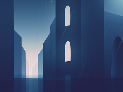 Rain buildings city glow illustration rain streets vector