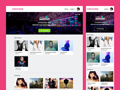 Confero Event Page app conference event friends location people recommendation social ui ux web