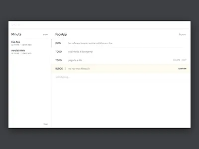 Taking notes on meetings app black clean ui white