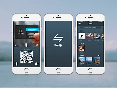 Swap App business camera contacts location mobile photos profile qr social swap uiux