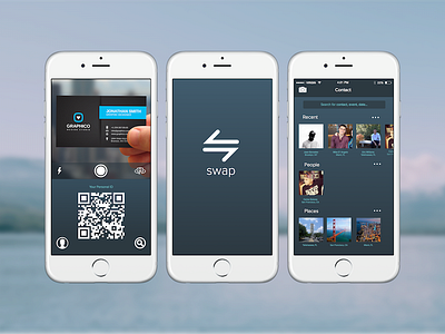 Swap App business camera contacts location mobile photos profile qr social swap uiux