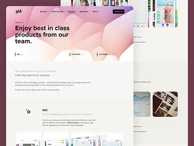 9-16's new website - Products app design landing page products ui ux website