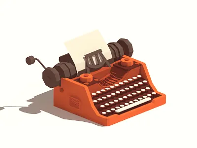 Writer's block blank paper low poly procrastinate red typewriter writers block