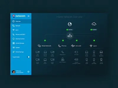 Web Network Overview of Swisscom Internet-Box admin concept dashboard icons internet navigation network overview product ui web