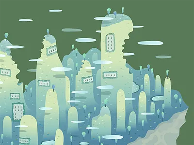 Hill City city funghi geography hills isometric landscape nature town trees vector viral