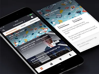 Feed and content screen of the SmartUp iOS app challenges collections feed founders gamification ios learning platform mentor mobile app smartup startup ui