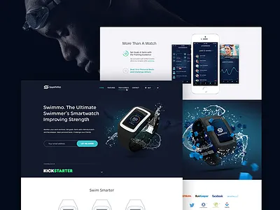 Swimmo Smart Watch - Website and Mobile Applications animations app application colors dark blue mobile mobile app simple ui web website