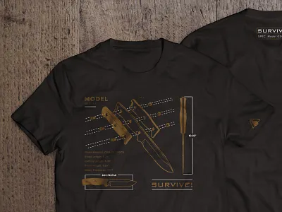 Survive Knives blue print elegant seagulls gold knife product schematic shirt