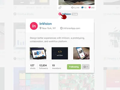 Dribbble Hover Card card dribbble feature hover invision makeitbetter suggestion
