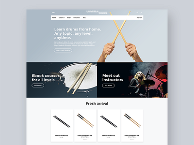 Drums lessons & shop drums ecommerce music shadows shop tiles website