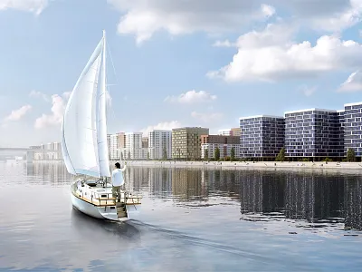 Residential complex “Severniy port” 3d 3ds max beach bird modelling moscow port residental complex river ship sky visualization