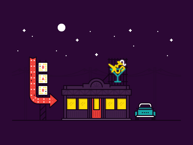 Bar bar building car drive in gif girl house moon neon pub sign sky