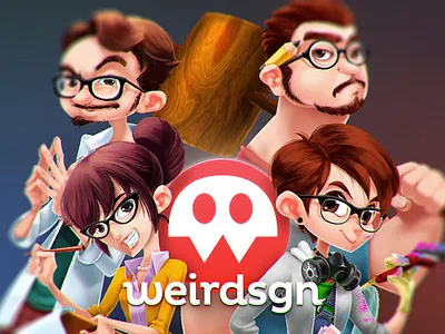 Weirdsgn Studio Full Team Member character flat icon illustration studio team