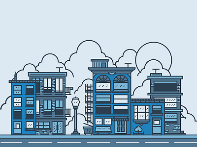 Cityscape building city cityscape clouds flat icon illustration landscape lines simple skyline sun