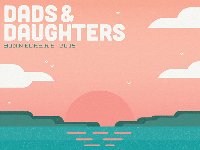 Dads & Daughters camping weekend. 6 years running. beach birds clouds illustration lake sand sky sunset texture water
