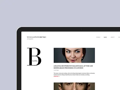 Yulia Goncharenko Website blog minimal photographer portfolio website white yulia