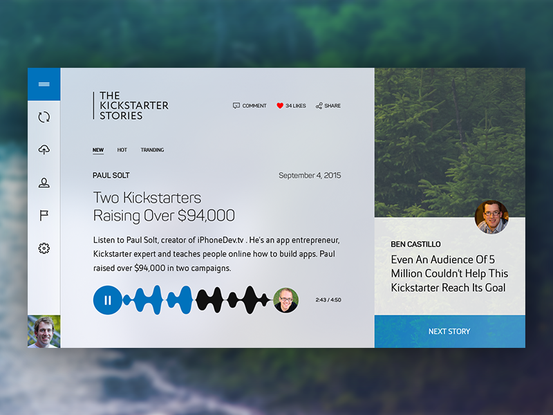 The Kickstarter Stories - Style Experiment experiment flat header kickstarter layout podcast stories study ui ux