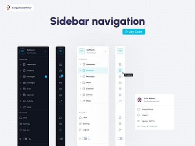 Case study research: Sidebar Navigation app clean ui dark mode dashboard design design system menu minimal nav navbar navigation saas sergushkin sidebar sidebar navigation sidenav ui user interface ux ux design