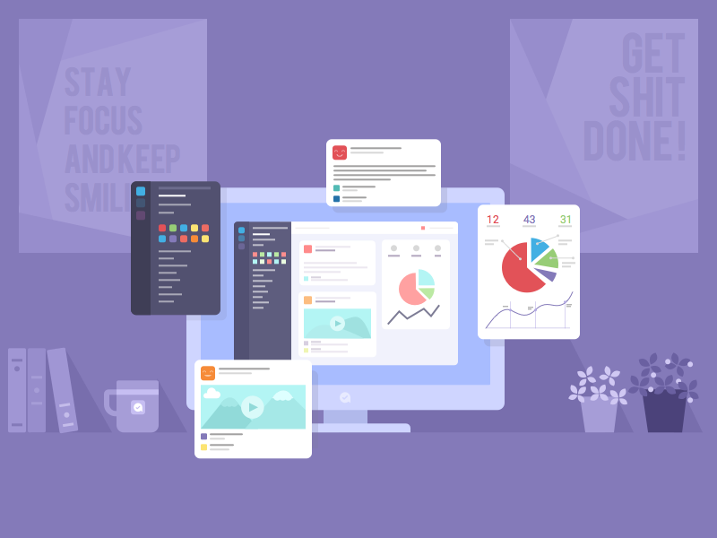 Illustration analytics computer graphic marketing workspace
