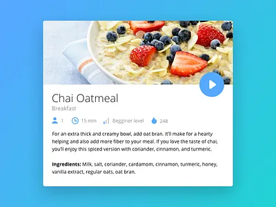 Day 009 - Recipe Card design flat healthy nutrition play recipe restaurant ui ux video