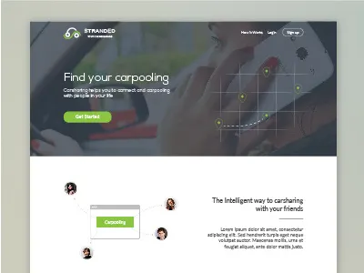 Stranded Website Design car carpooling cars clean concept design layout race racing tech web website