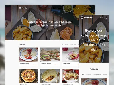 Foodies clean foodies home recipes ui webdesign