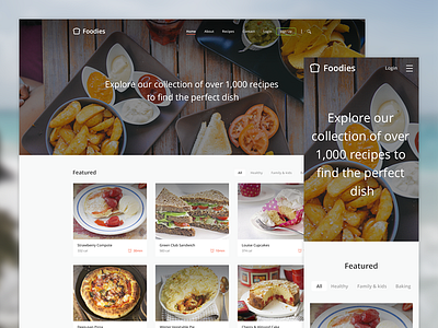 Foodies clean foodies home recipes ui webdesign
