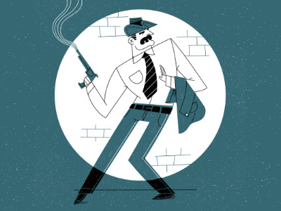 Noir Detective character detective drawing film gun hat illustration moustache noir retro spotlight vintage