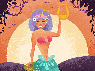 The Mermaid Harp - Illustration branding disney harp lagoon logo mermaid peterman sea horse seahorse